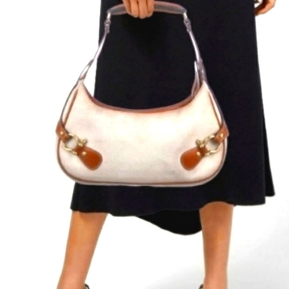 Burberry RARE Horse Bit Cream Canvas & Leather Top Handle Vintage Shoulder Bag - Picture 2 of 14